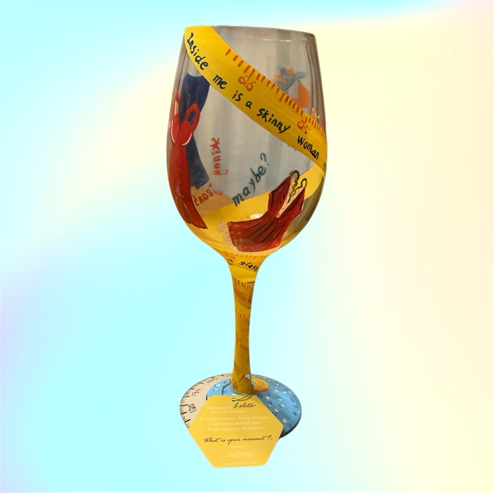 Lolita Love My Wine "Kind Of On A Diet" Glass Hand Painted 15oz W/Recipe
